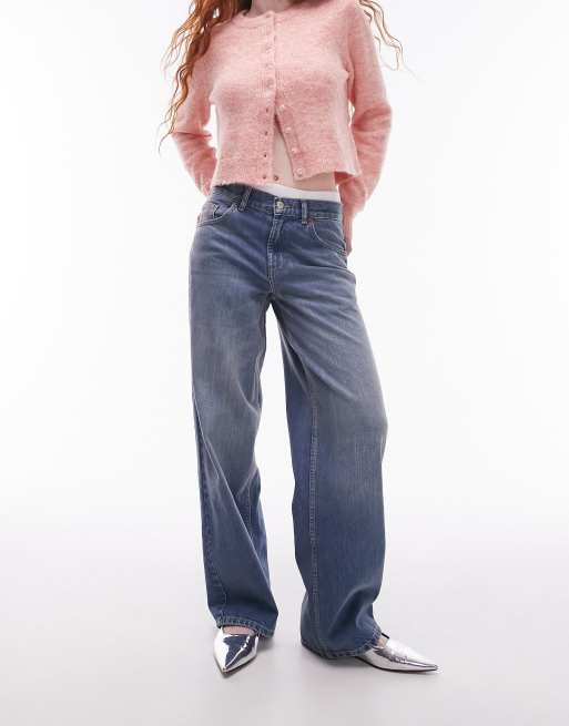 Topshop Cinch low rise jean in mid blue 