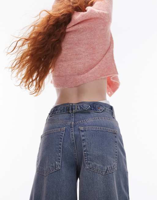 Topshop Cinch low rise jean in mid blue 