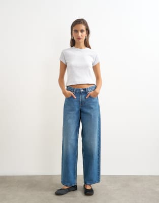 Topshop Cinch Low Rise Relaxed Jeans In Blue