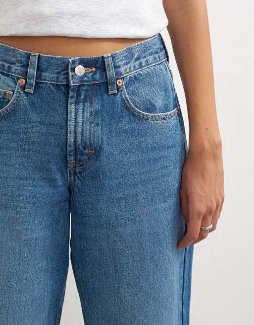 Topshop cinch low rise relaxed jeans in middenblauw, 3 van 5