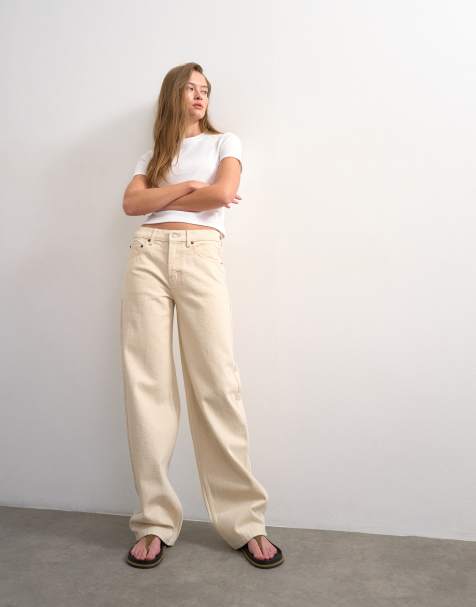 Topshop Cinch low rise relaxed jeans in natural - view 1