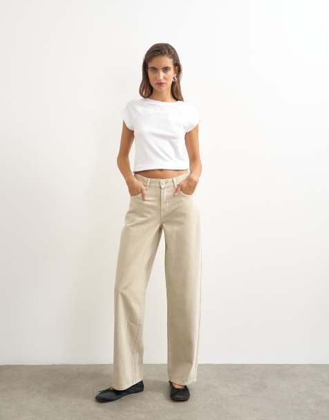 Topshop Cinch low rise relaxed jeans in oat - view 1