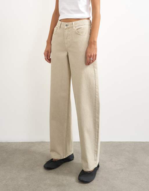 Topshop cinch low rise relaxed jeans in oat, 4 of 5