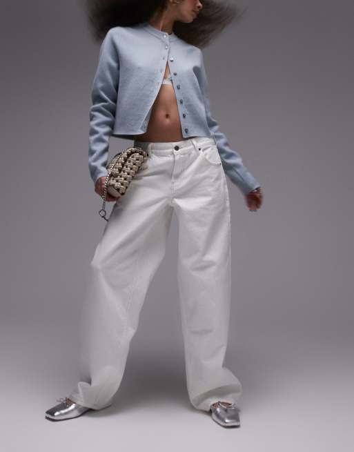 Topshop cinch low rise relaxed jeans in off white