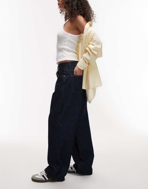 Topshop low rise Cinch back jeans in raw indigo