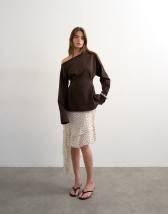 Topshop cinch off the shoulder top in chocolate