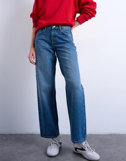 Topshop – Cinch – Relaxed-Fit-Jeans in Mittelblau mit niedrigem Bund, 2 von 7
