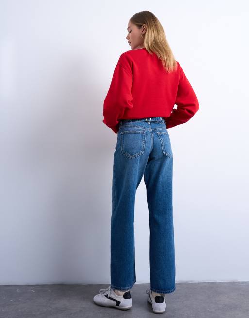 Topshop – Cinch – Relaxed-Fit-Jeans in Mittelblau mit niedrigem Bund, 5 von 7