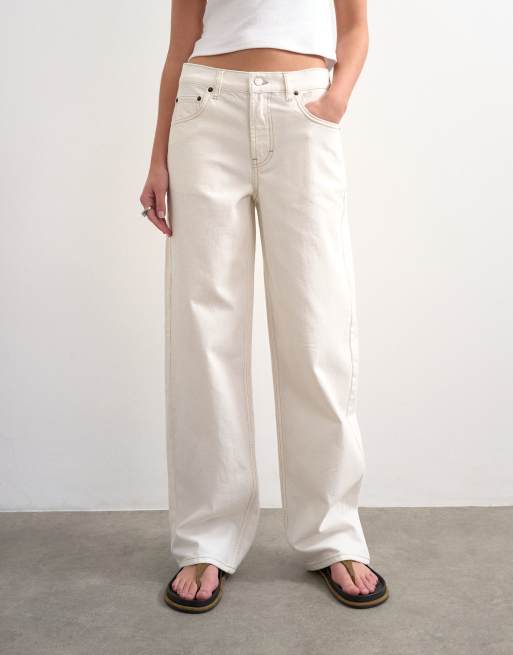 Topshop - Cinch - Ruimvallende jeans met lage taille in gebroken wit, 2 van 7
