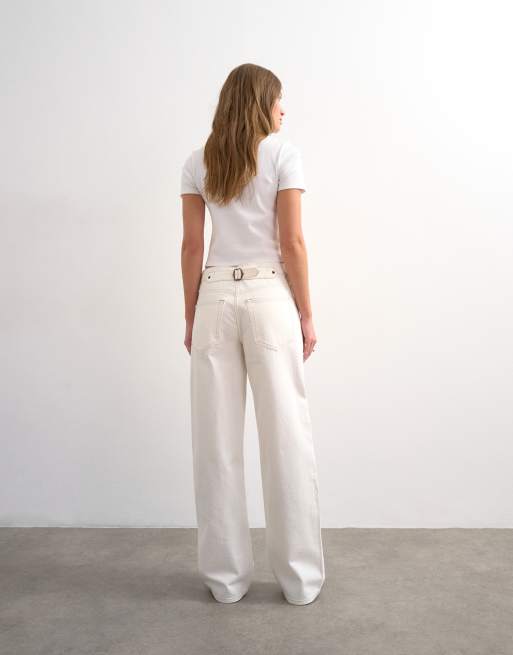 Topshop - Cinch - Ruimvallende jeans met lage taille in gebroken wit, 3 van 7