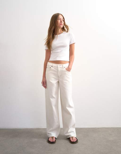 Topshop - Cinch - Ruimvallende jeans met lage taille in gebroken wit, 5 van 7