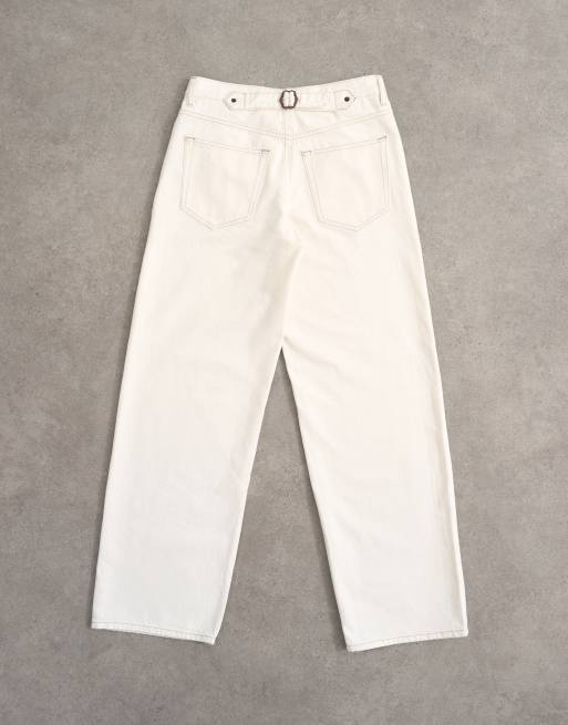 Topshop - Cinch - Ruimvallende jeans met lage taille in gebroken wit, 7 van 7