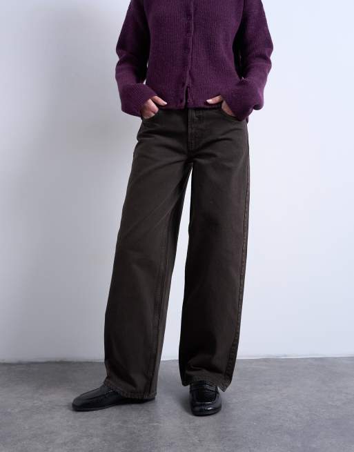 Topshop cinch-waist low rise jeans in chocolate, 2 of 7