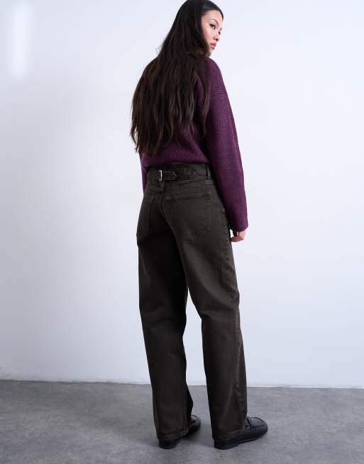 Topshop cinch-waist low rise jeans in chocolate, 4 of 7