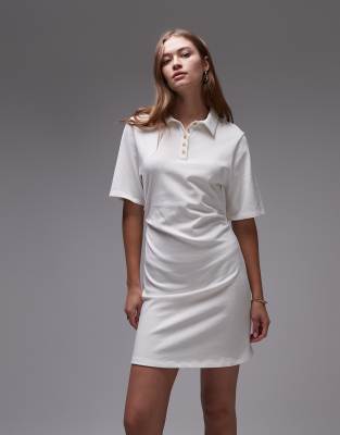 Topshop cinch waist mini polo dress in ivory - view 1