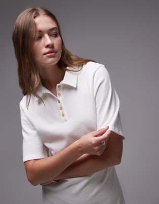 Topshop Cinch Waist Mini Polo Dress In White