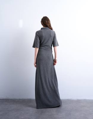 Topshop Cinch Waist Polo Maxi Dress In Gray