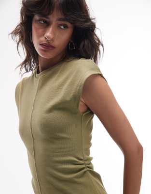 Topshop Cinch Waist Structured Mini Dress In Green