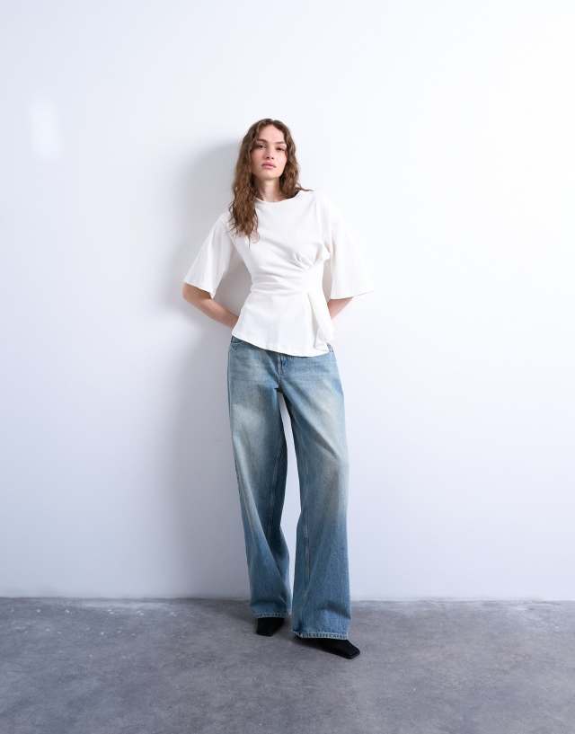 Topshop cinch waist structured tee in white | ASOS