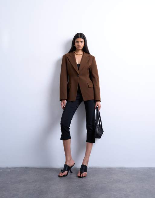 Topshop cinched blazer in brown, 2 of 4