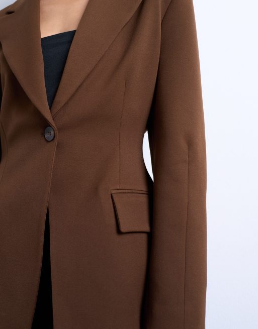 Topshop cinched blazer in brown, 3 of 4