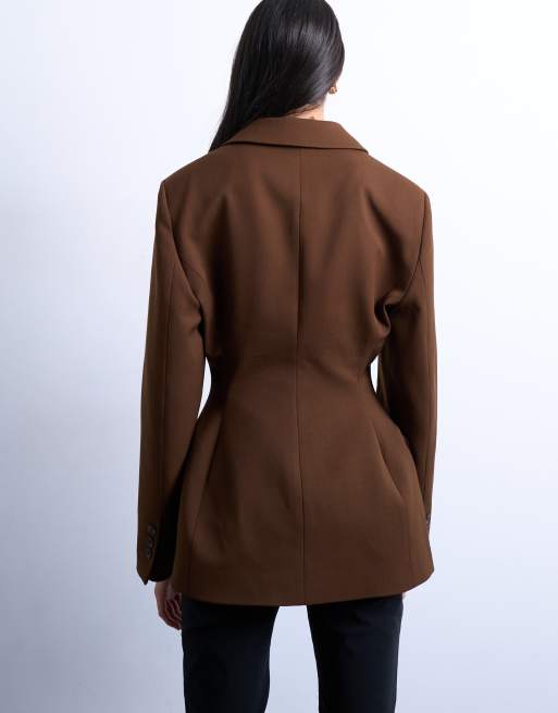 Topshop cinched blazer in brown, 4 of 4