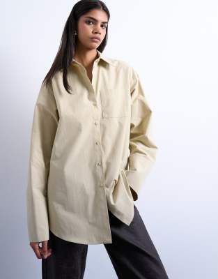 Topshop Cinched Oversized Poplin Shirt In Yellow