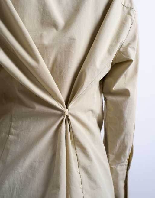 Topshop cinched oversized poplin shirt in stone