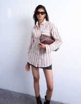 Topshop cinched oversized poplin shirt in stripe