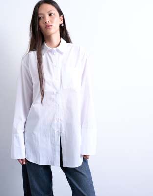 Topshop Cinched Oversized Poplin Shirt In White