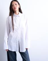Topshop cinched oversized poplin shirt in white