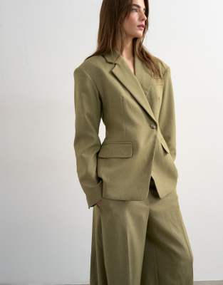 Topshop Cinched Padded Shoulders Blazer In Green