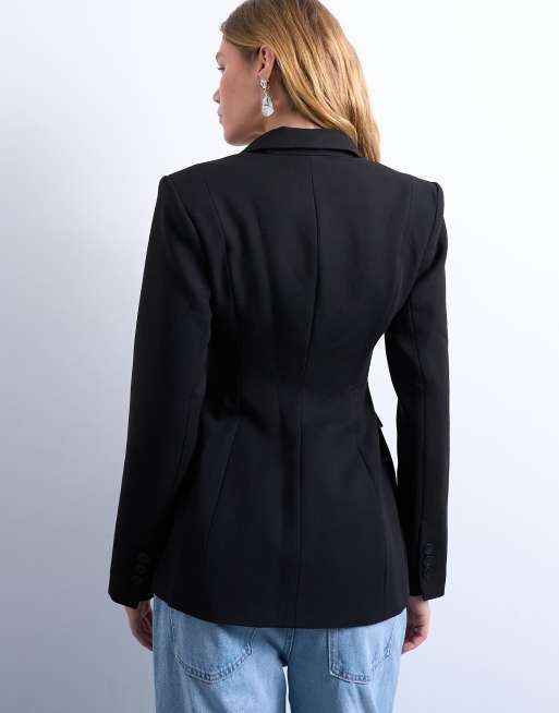 Topshop cinched waist blazer in black (Part of a set), 4 of 4