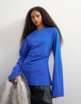 Topshop cinched waist long sleeve raglan t-shirt in colbalt