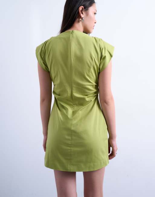 olive green ruched dress Shea Square Neckline Ruched Mini Dress Soft Olive main image 1