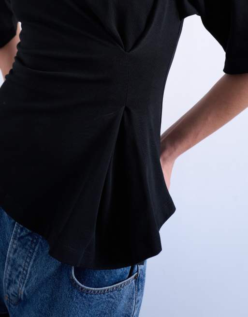 Topshop cinched waist structured tee in black, 3 of 4