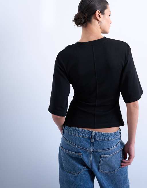 Topshop cinched waist structured tee in black, 4 of 4
