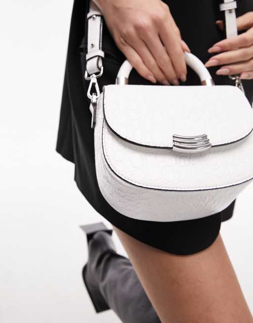 Topshop Cindy faux croc print crossbody bag in white