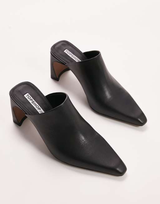 Topshop - Cindy - Mules pointues à talons en cuir de qualité supérieure - Noir, 3 de 4