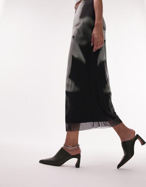Topshop - Cindy - Premium - Kakigrønne mules med hæl og spids tå i læder, 2 af 4