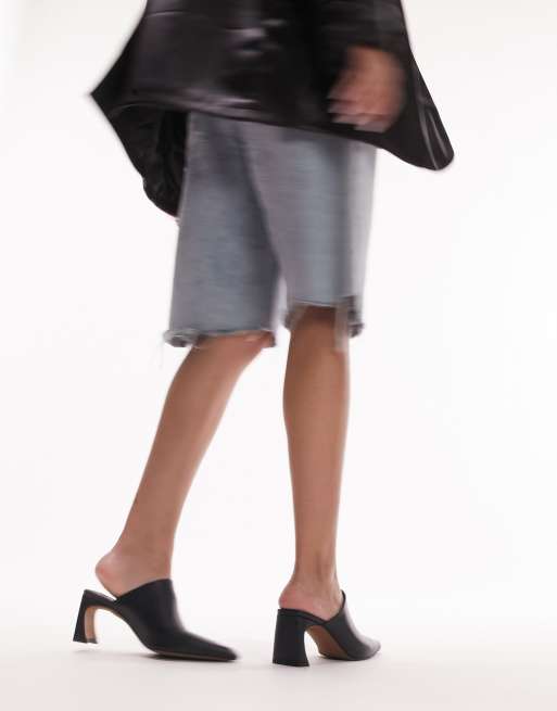 Topshop Cindy premium leather pointed toe heeled mule in black, 2 of 4