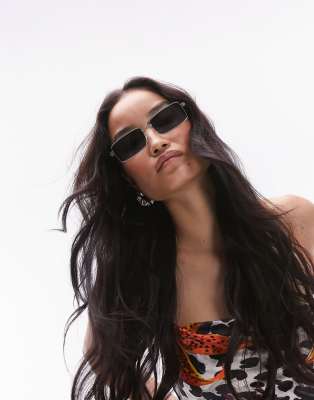 Topshop - Cinthia - Occhiali da sole rettangolari argento