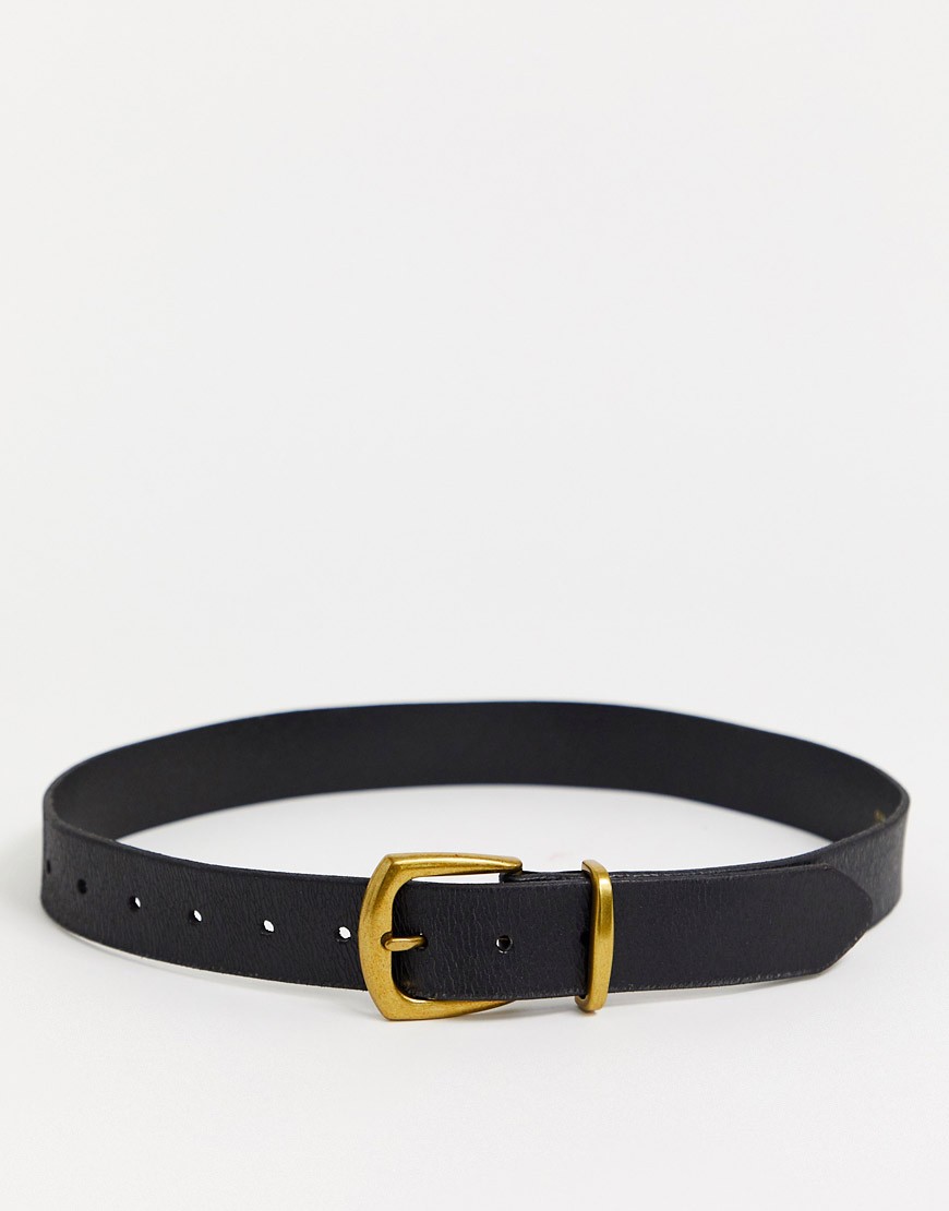 Topshop - Cintura in pelle nera con fibbia oro-Nero