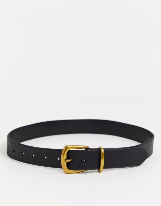 Topshop - Cintura in pelle nera con fibbia oro