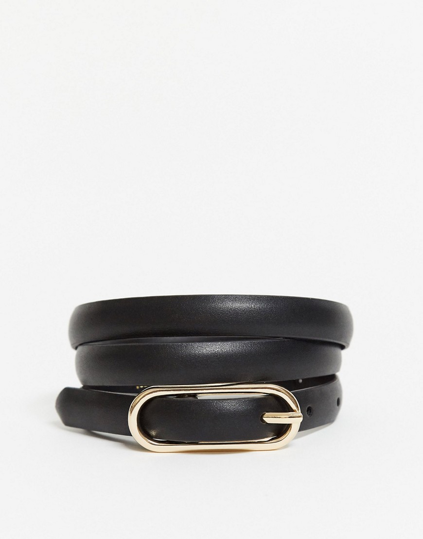 Topshop - Cintura sottile nera con fibbia ovale-Nero