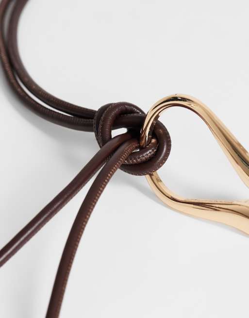 Topshop - cinturón anudado Annie con herrajes en chocolate y dorado, 2 de 3