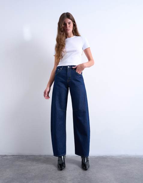 Topshop - Circular Design - Jeans met hoge taille en ronde, wijde pijpen in indigo spoeling - view 1