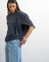 Topshop circular design twist shoulder top in slate