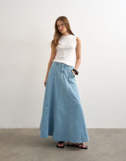 Topshop - Cirkelrok van denim met siernaden in bleekwassing, 3 van 5