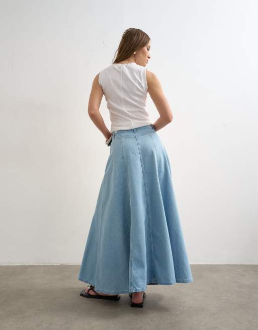 Topshop - Cirkelrok van denim met siernaden in bleekwassing, 5 van 5